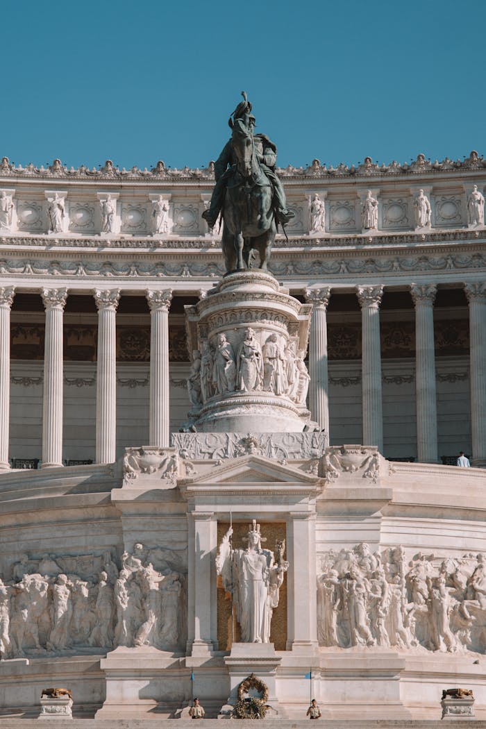 Close-up view of the iconic Victor Emmanuel II Monument in Rome, Italy.